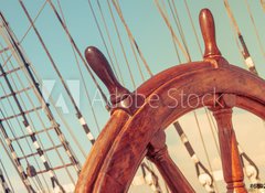 Fototapeta vliesov 100 x 73, 68023359 - Steering wheel of old sailing vessel