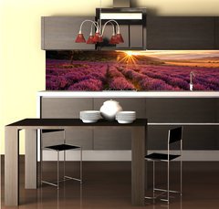 Fototapeta do kuchyn flie 260 x 60  Stunning landscape with lavender field at sunrise, 260 x 60 cm