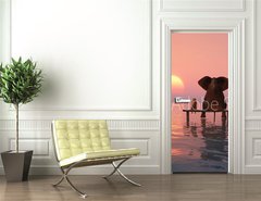 Samolepka na dvee flie 90 x 220  elephant and dog sitting in the middle of the sea, 90 x 220 cm
