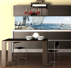 Fototapeta do kuchyn flie 260 x 60  Yacht sail in the Atlantic ocean at sunny day cruise, 260 x 60 cm