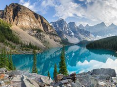 Fototapeta270 x 200  Moraine lake rocky mountain panorama, 270 x 200 cm