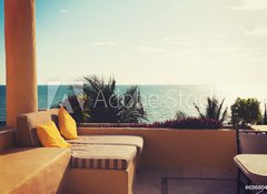 Samolepka flie 100 x 73  sea view from balcony of home or hotel room, 100 x 73 cm
