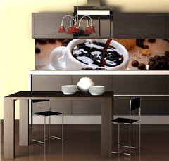 Fototapeta do kuchyně fólie 260 x 60, 69787341 - versare il caff caldo nella tazzina bianca