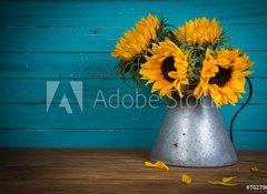 Fototapeta vliesov 100 x 73, 70279016 - sunflower in metal vase