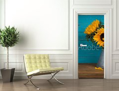 Samolepka na dvee flie 90 x 220  sunflower in metal vase, 90 x 220 cm