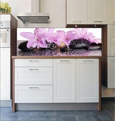 Fototapeta do kuchyn flie 180 x 60, 70327716 - flowers and black stones with reflection