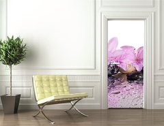 Samolepka na dvee flie 90 x 220, 70327716 - flowers and black stones with reflection