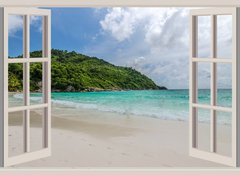 Samolepka flie 100 x 73  The open window, with sea views, 100 x 73 cm