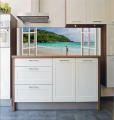 Fototapeta do kuchyn flie 180 x 60  The open window, with sea views, 180 x 60 cm