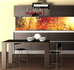 Fototapeta do kuchyn flie 260 x 60  Autumn scene. Fall. Trees and leaves in sun light, 260 x 60 cm