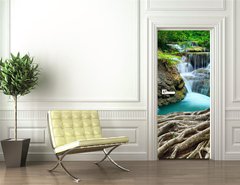 Samolepka na dvee flie 90 x 220  banyan tree and limestone waterfalls in purity deep forest use n, 90 x 220 cm