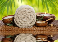 Fototapeta240 x 174  Spa background with rolled towel, bamboo and candlelight, 240 x 174 cm