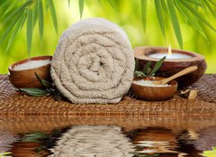 Fototapeta254 x 184  Spa background with rolled towel, bamboo and candlelight, 254 x 184 cm