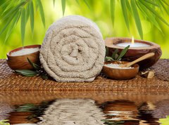 Samolepka flie 270 x 200, 70800084 - Spa background with rolled towel, bamboo and candlelight
