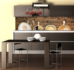 Fototapeta do kuchyn flie 260 x 60, 70894369 - Variety of cups of coffee and coffee beans on old wooden table