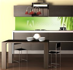 Fototapeta do kuchyn flie 260 x 60  Spa background with stacked massage stones and bamboo, 260 x 60 cm