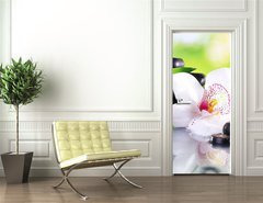 Samolepka na dvee flie 90 x 220  Spa stones, bamboo branches and white orchid, 90 x 220 cm