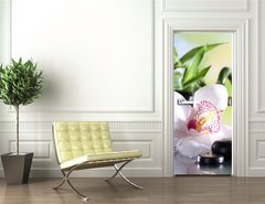 Samolepka na dvee flie 90 x 220, 71191786 - Spa stones and white orchid on table on natural background