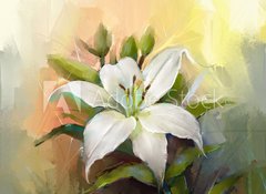 Fototapeta100 x 73  White lily flower.Flower oil painting, 100 x 73 cm