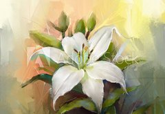 Samolepka flie 145 x 100, 71266838 - White lily flower.Flower oil painting - Bl lilie kvt. Kvtinov olejomalba