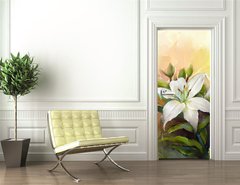 Samolepka na dvee flie 90 x 220  White lily flower.Flower oil painting, 90 x 220 cm