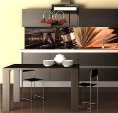 Fototapeta do kuchyně fólie 260 x 60, 71289049 - Wooden gavel and books on wooden table, law concept - Dřevěná palička a knihy na dřevěném stole, koncept práva