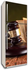 Samolepka na lednici fólie 80 x 200, 71289049 - Wooden gavel and books on wooden table, law concept - Dřevěná palička a knihy na dřevěném stole, koncept práva
