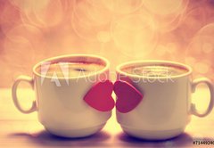 Fototapeta pltno 174 x 120, 71449240 - Two coffee cups with red hearts as a kissing lips