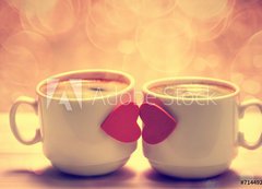 Samolepka flie 200 x 144, 71449240 - Two coffee cups with red hearts as a kissing lips
