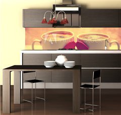 Fototapeta do kuchyn flie 260 x 60, 71449240 - Two coffee cups with red hearts as a kissing lips