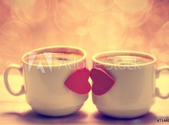 Fototapeta pltno 330 x 244, 71449240 - Two coffee cups with red hearts as a kissing lips
