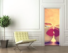 Samolepka na dvee flie 90 x 220, 71449240 - Two coffee cups with red hearts as a kissing lips