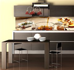Fototapeta do kuchyn flie 260 x 60  te  versato con frutta secca e foglie, 260 x 60 cm