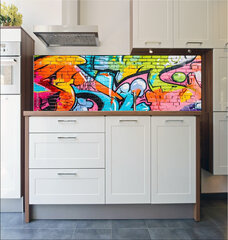 Fototapeta do kuchyn flie 180 x 60, 715124495 - wall scratched with colorful graffiti and drawings. colorful graffiti brick wall urban visual