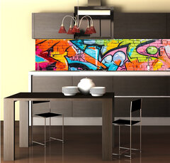 Fototapeta do kuchyně fólie 260 x 60, 715124495 - wall scratched with colorful graffiti and drawings. colorful graffiti brick wall urban visual
