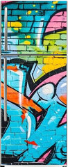 Samolepka na lednici fólie 80 x 200, 715124495 - wall scratched with colorful graffiti and drawings. colorful graffiti brick wall urban visual