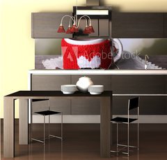 Fototapeta do kuchyně fólie 260 x 60, 71618914 - Cup of tasty hot tea, on wooden table, on light background - Šálek chutného horkého čaje, na dřevěném stole, na světlém pozadí