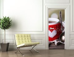 Samolepka na dvee flie 90 x 220, 71618914 - Cup of tasty hot tea, on wooden table, on light background