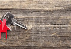Fototapeta pltno 174 x 120, 72381127 - Symbol of the house with silver key on vintage wooden background