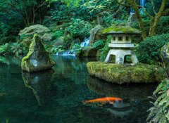 Fototapeta100 x 73  A Lantern and Waterfall in the Portland Japanese Garden, 100 x 73 cm