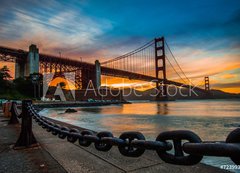 Samolepka flie 200 x 144, 72399300 - burning sky over Golden gate Bridge