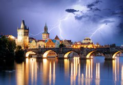 Fototapeta174 x 120  Prague bridge at storm, 174 x 120 cm