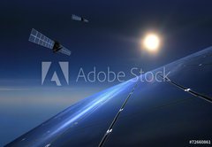 Fototapeta145 x 100  Solarzellen mit Satelliten im Hintergrund, 145 x 100 cm