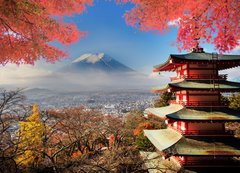 Samolepka flie 200 x 144, 72848283 - Mt. Fuji with fall colors in Japan. - Mt. Fuji s jarnmi barvami v Japonsku.