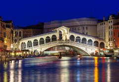 Samolepka flie 145 x 100, 73248153 - Night view of Rialto bridge and Grand Canal in Venice. Italy