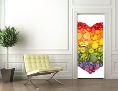 Samolepka na dvee flie 90 x 220, 73421875 - Rainbow heart of fruits and vegetables - Duhov srdce ovoce a zeleniny