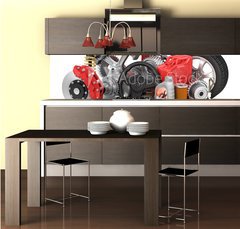 Fototapeta do kuchyn flie 260 x 60  Set of parts of car. 3d render, 260 x 60 cm