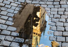 Fototapeta145 x 100  Astronomical clock in Prague in puddle, 145 x 100 cm