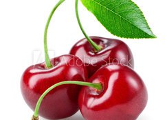 Fototapeta160 x 116  Cherry with leaf isolated on white., 160 x 116 cm