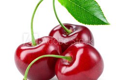 Fototapeta174 x 120  Cherry with leaf isolated on white., 174 x 120 cm